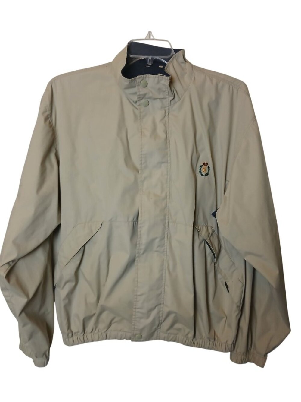 Vintage Ralph Lauren Chaps Mens XL Beige Windbreaker Jacket W/Crest Zip I-4